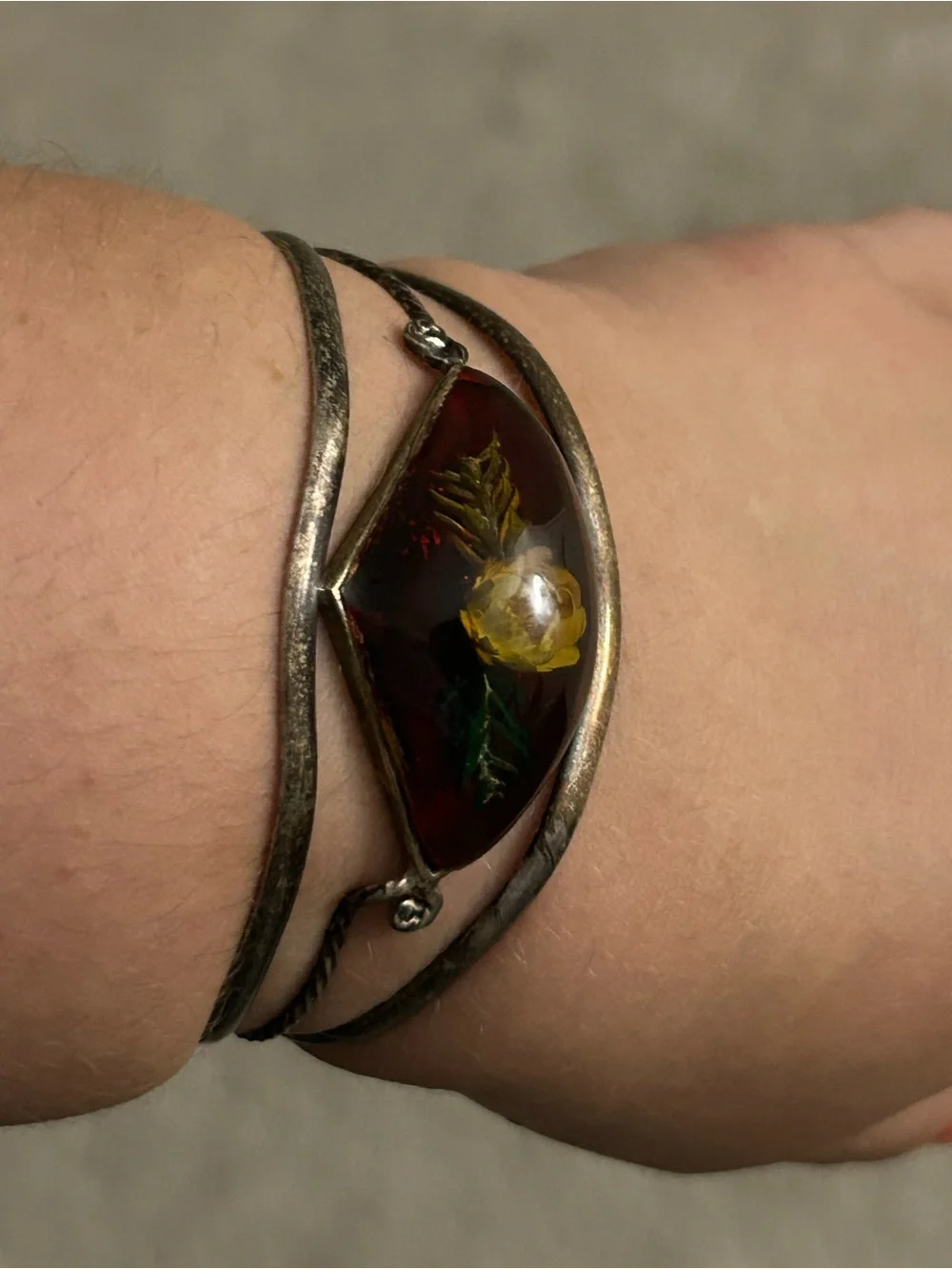 Rare vintage Alpaca Mexico Amber Cuff Bracelet
